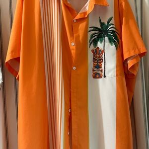 Men's Orange Short-Sleeve Camp Shirt with Tiki Palm Embroidery